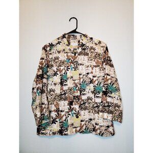 Christopher & Banks Womens L Linen Blend Button Up Long Sleeve Jacket Top Asian